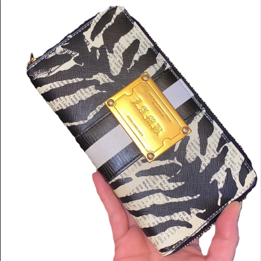 Y2K L.A.M.B. Zebra Black and White LEATHER Stripe Long Wallet LARGE